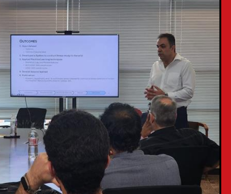 Artificial intelligence scientist presents his research. 